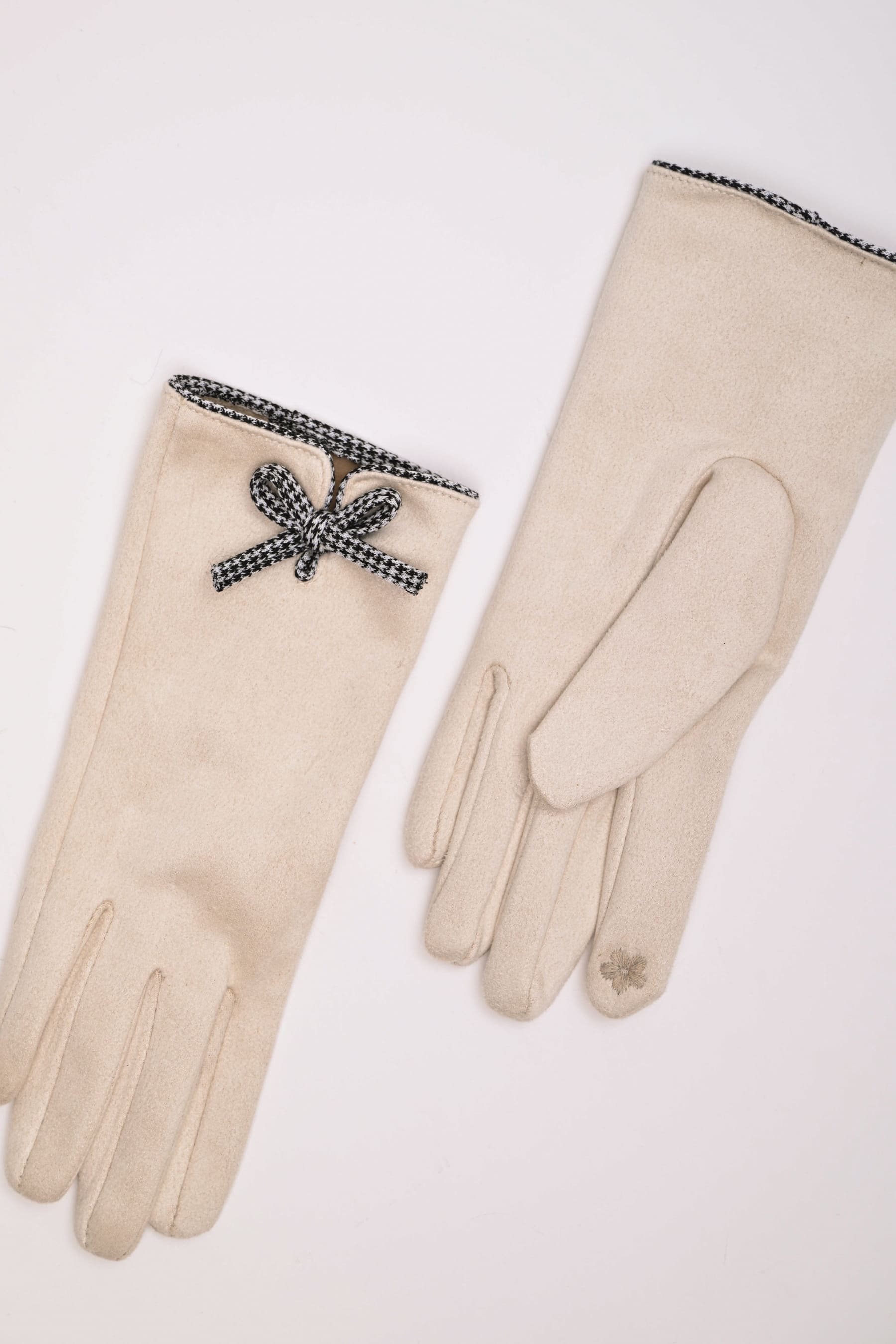Guanti con fiocco pied de poule