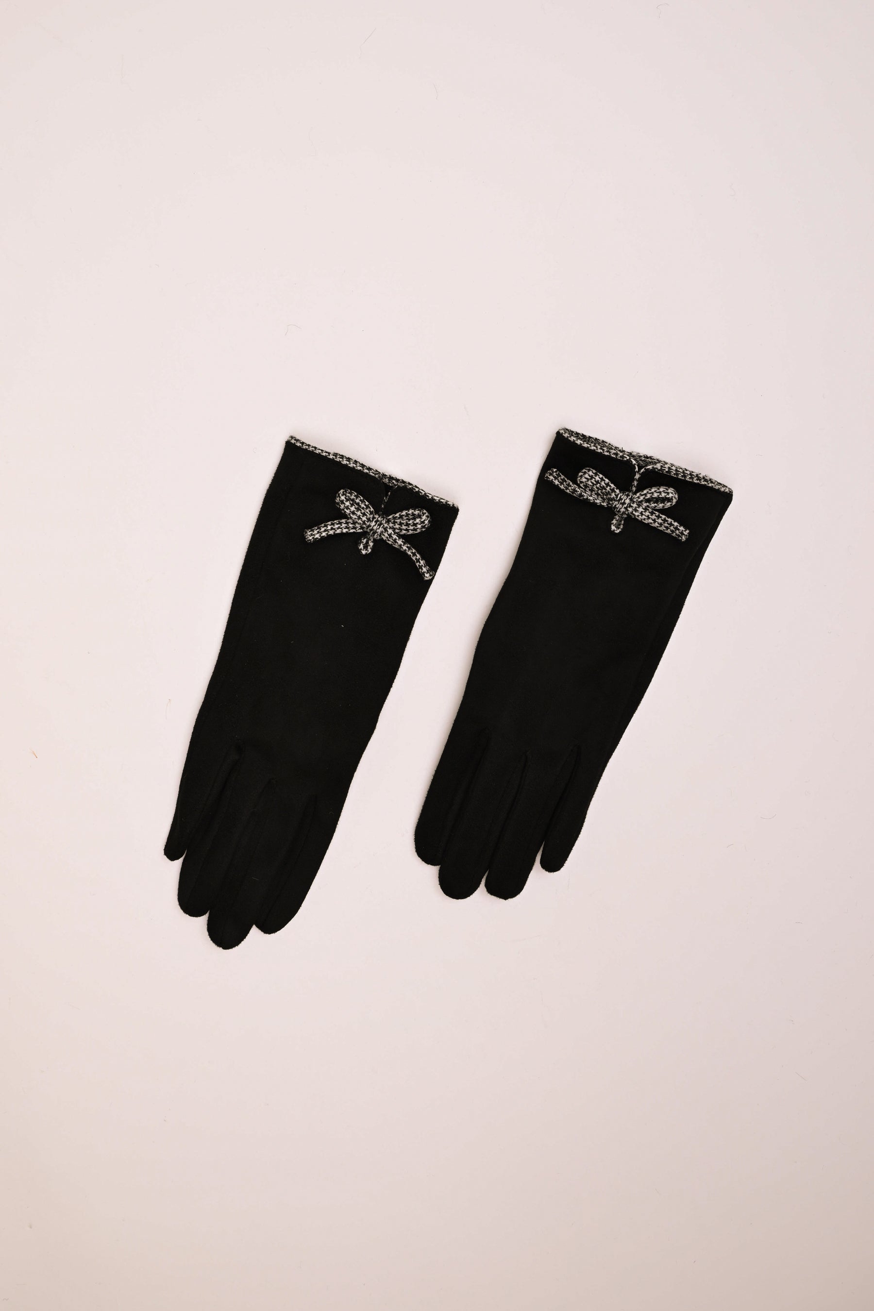 Guanti neri con fiocco pied de poule
