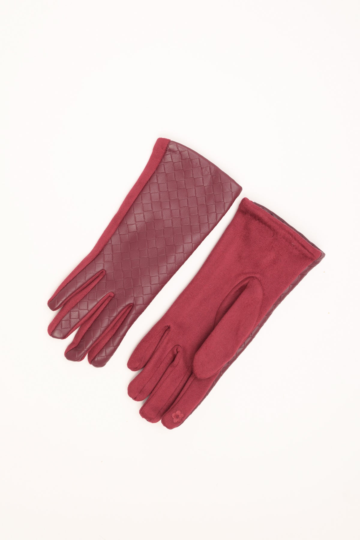 Guanti con inserto intrecciato bordeaux