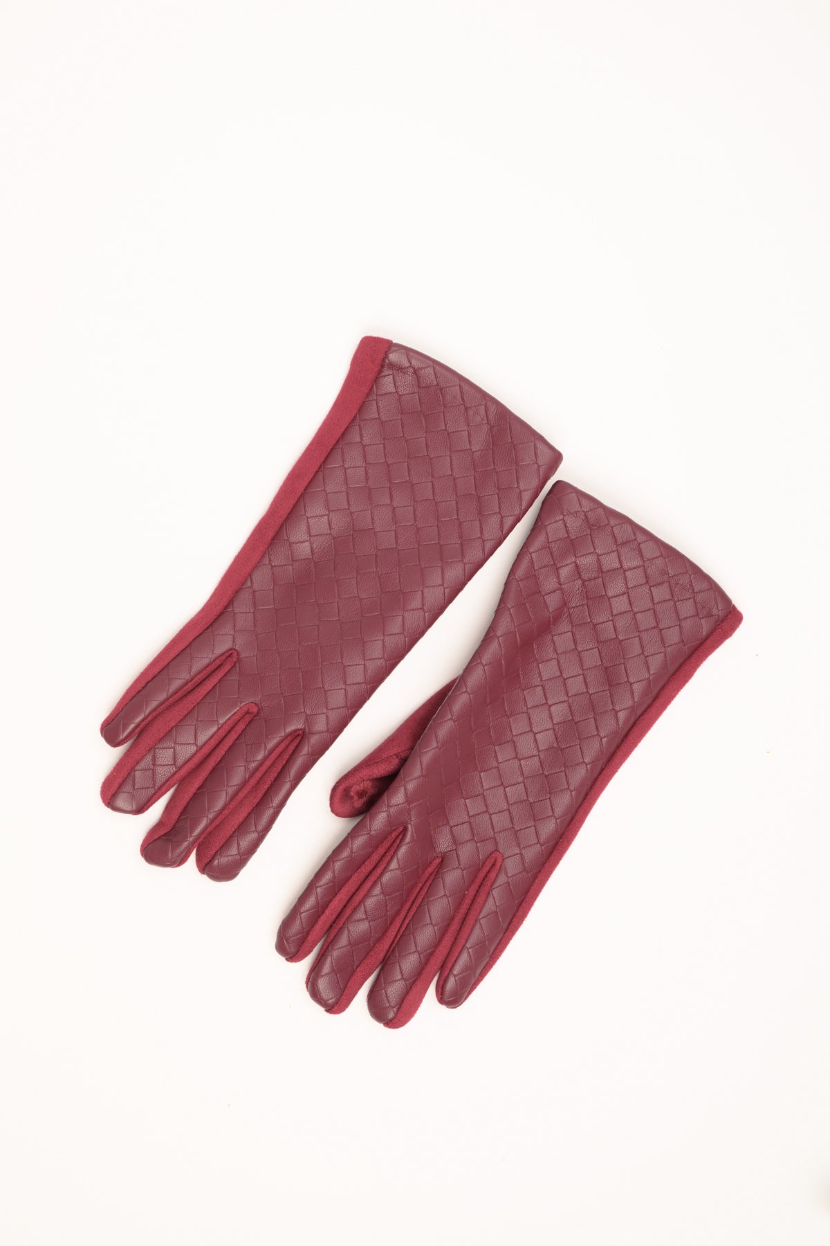 Guanti con inserto intrecciato bordeaux