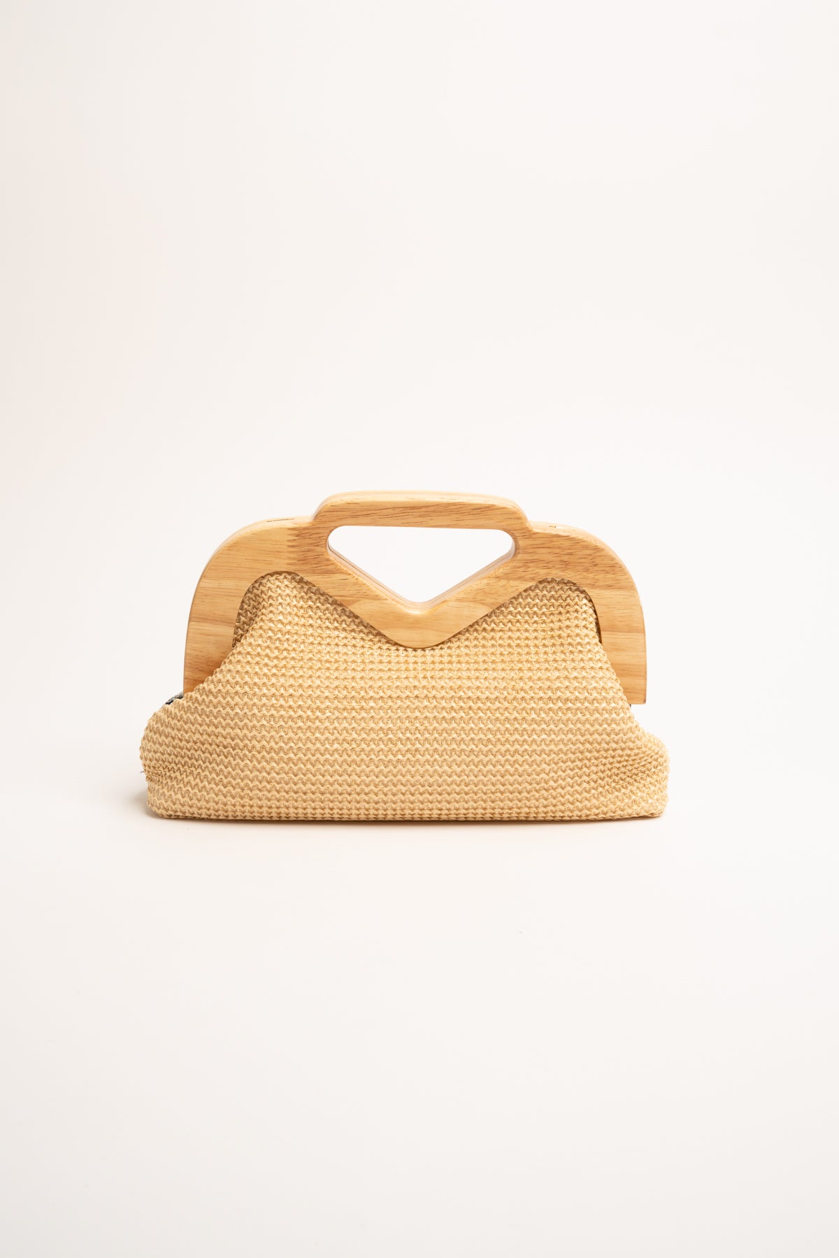 Borsa clutch multicolor con paillettes e manico in legno