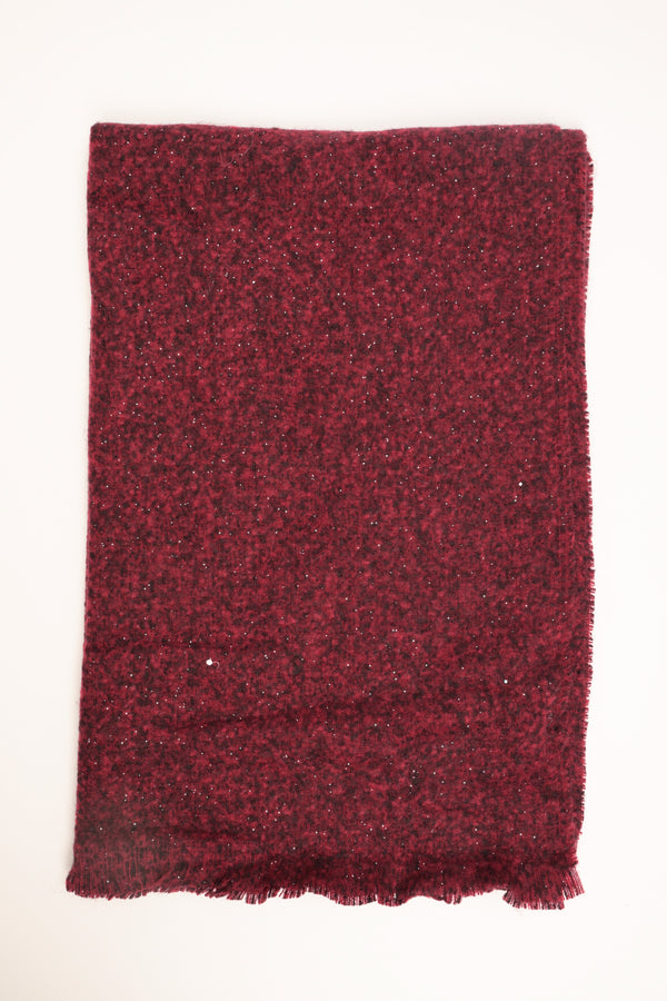 Sciarpa effetto puntinato con frange bordeaux-nera