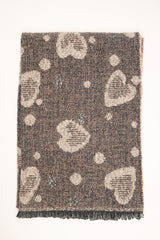 Sciarpa con cuori e frange marrone-beige