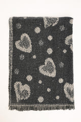 Sciarpa con cuori e frange grigia-nera