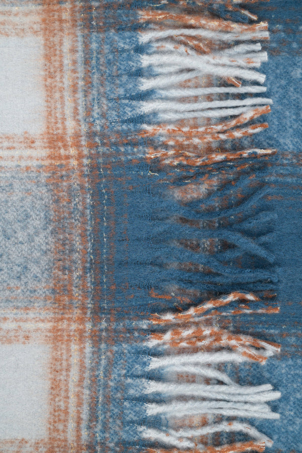 Sciarpa a quadri con frange blu-azzurra-marrone