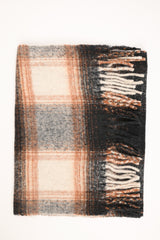 Sciarpa a quadri con frange nera-beige-grigia