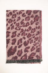 Sciarpa animalier con frange bordeaux-rosa
