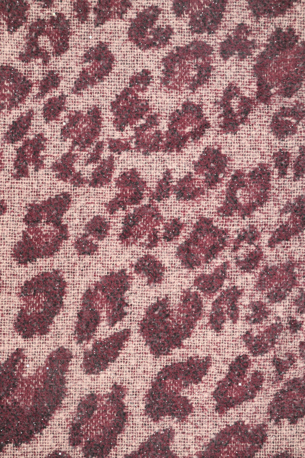 Sciarpa animalier con frange bordeaux-rosa