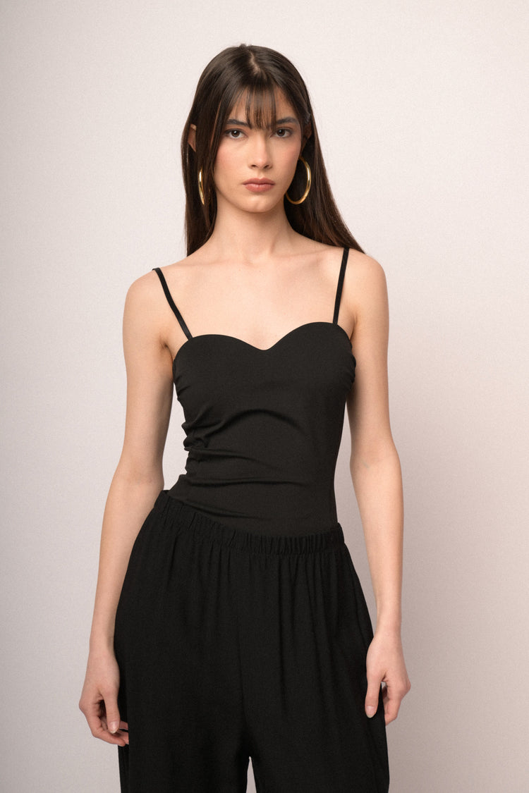 Top a bustier con scollo a cuore nero