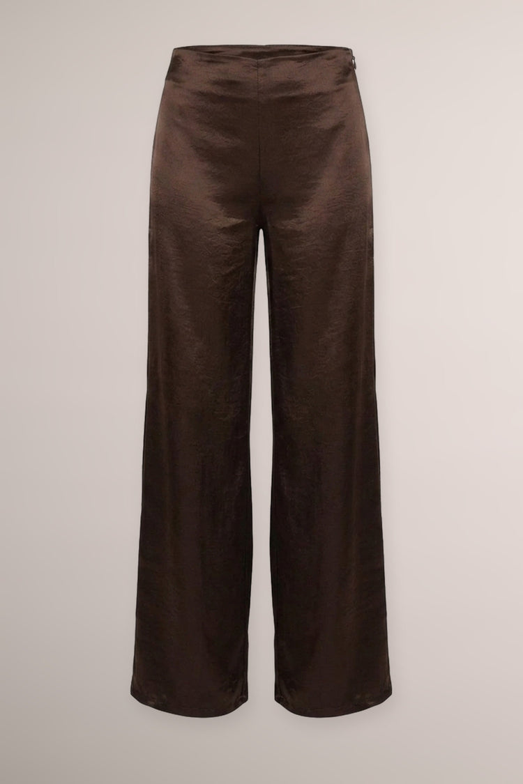 Pantaloni palazzo in raso cioccolato
