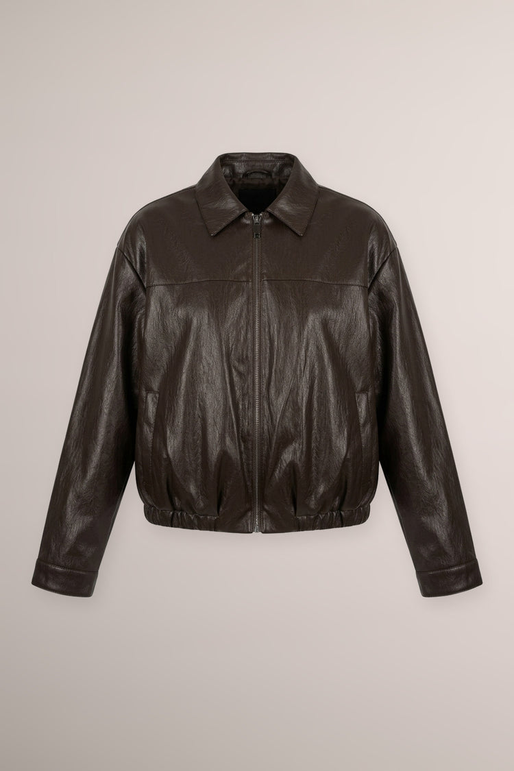 Bomber oversize in similpelle testa di moro