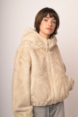 Giacca pelosa casual con zip e cappuccio