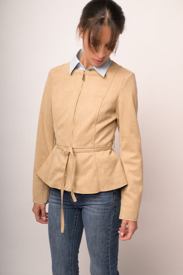 Giubbino velour con cintura