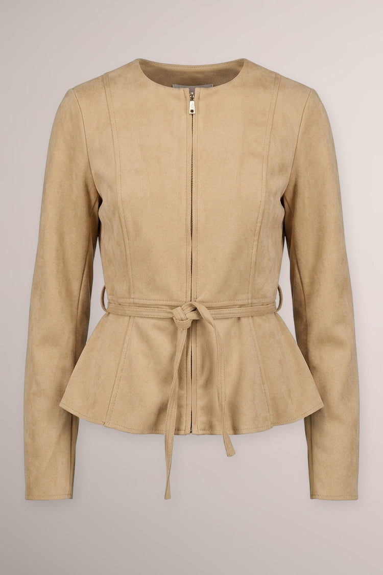 Giacca in faux suede beige con cintura