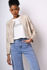 Giacca crop in faux suede