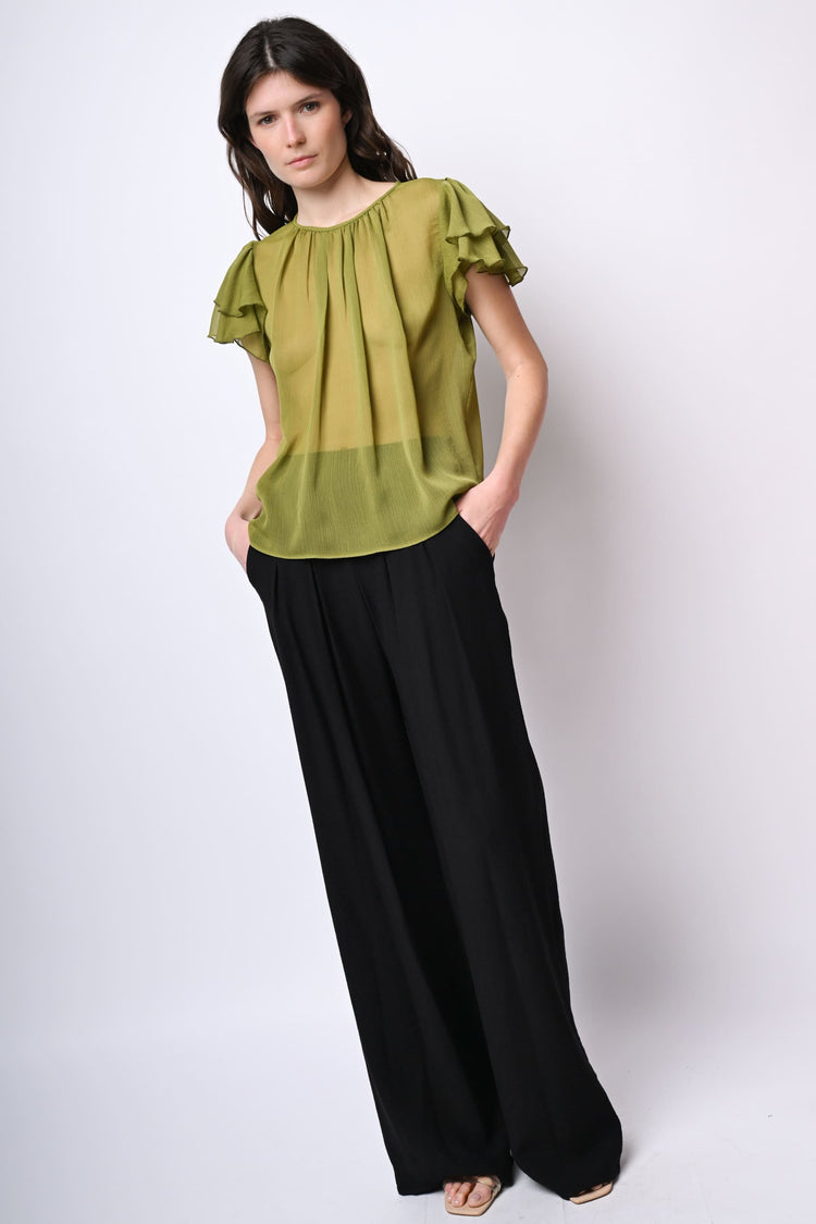 Top in tulle con maniche a balze