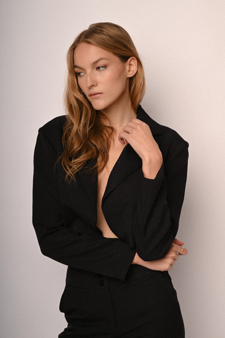 Blazer crop con strass