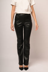 Pantaloni zampa con taschine lucido