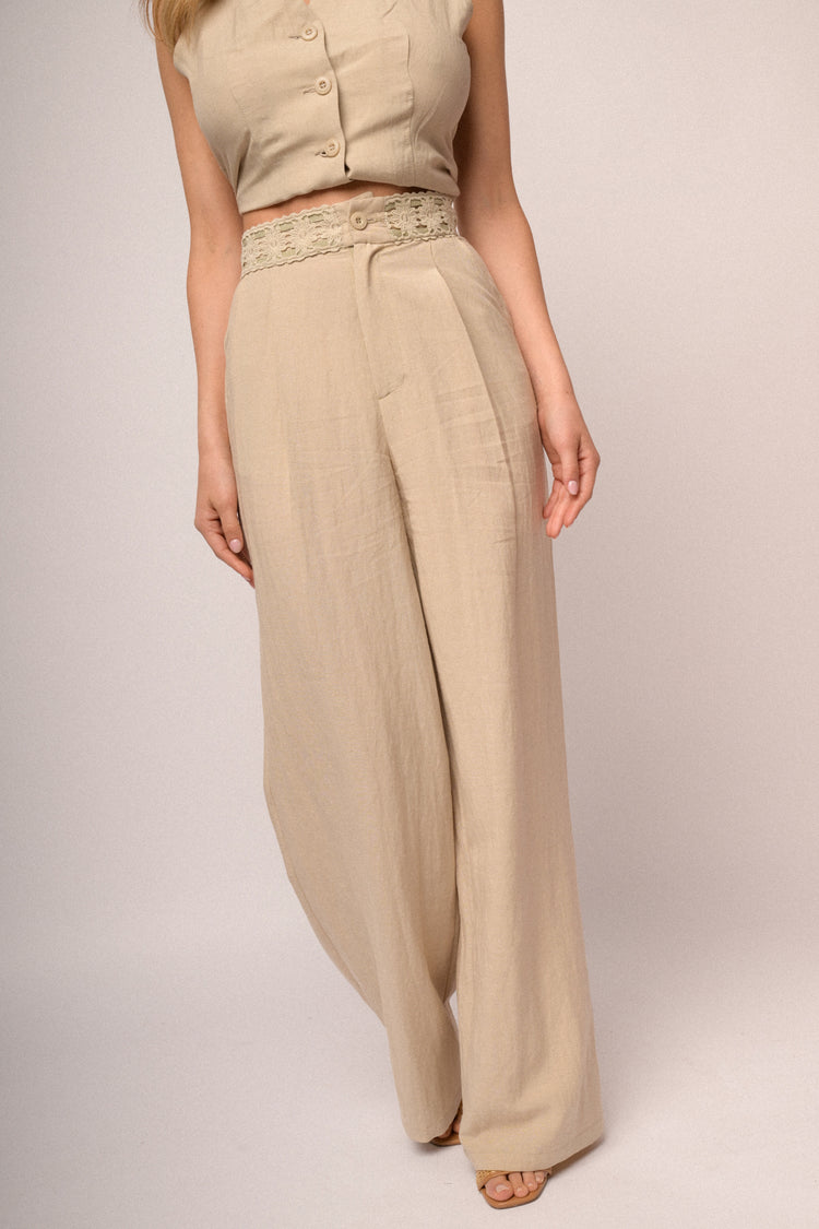 Pantaloni palazzo bordo macrame