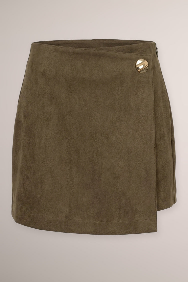 Minigonna in faux suede cioccolato con bottone