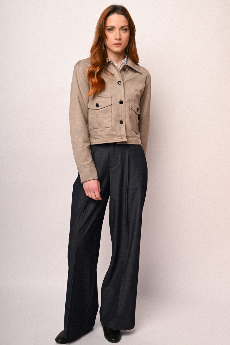 Giacca a camicia in faux suede