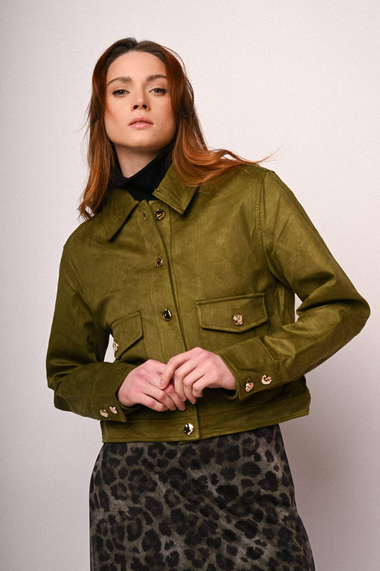 Giacca a camicia in faux suede
