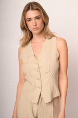 Gilet beige con retro in pizzo