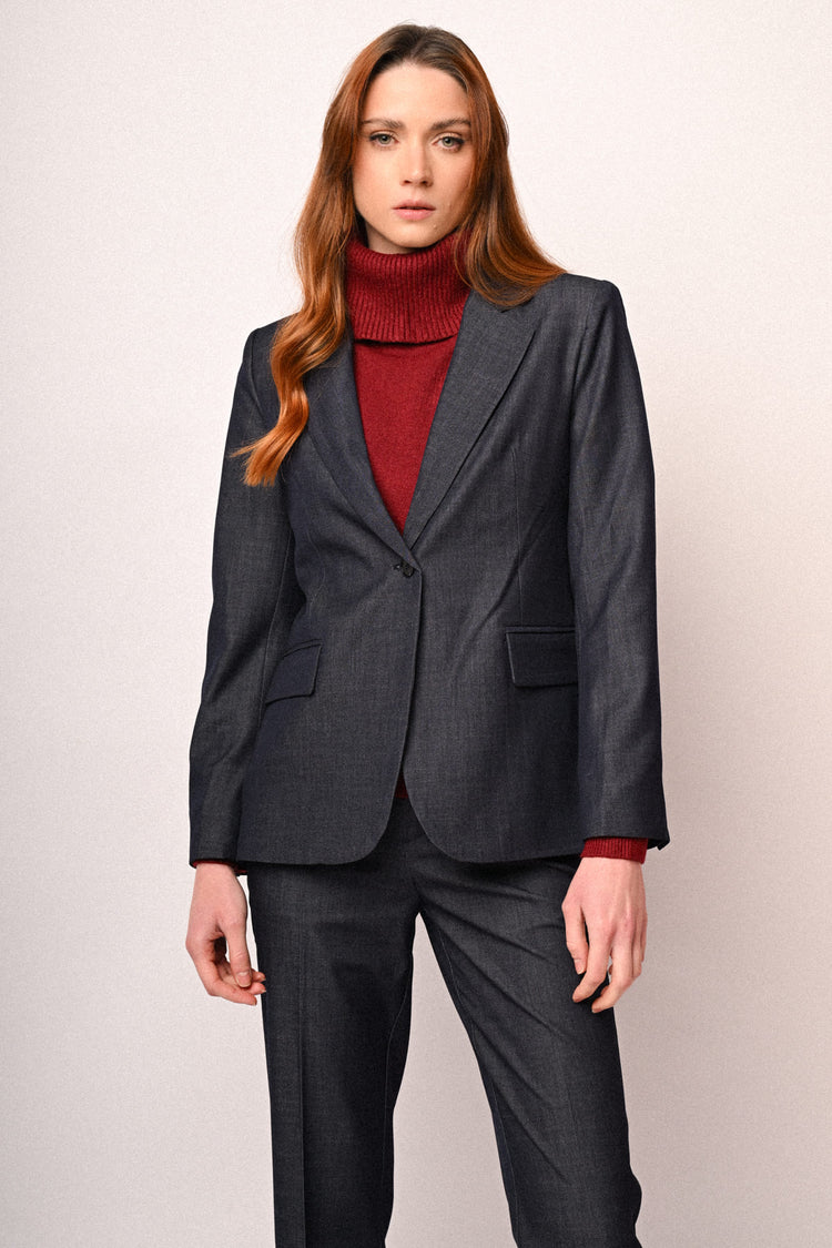 Blazer basic monopetto effetto denim