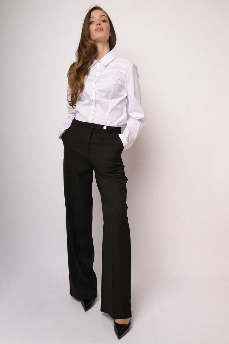Pantaloni neri dritti con linguetta
