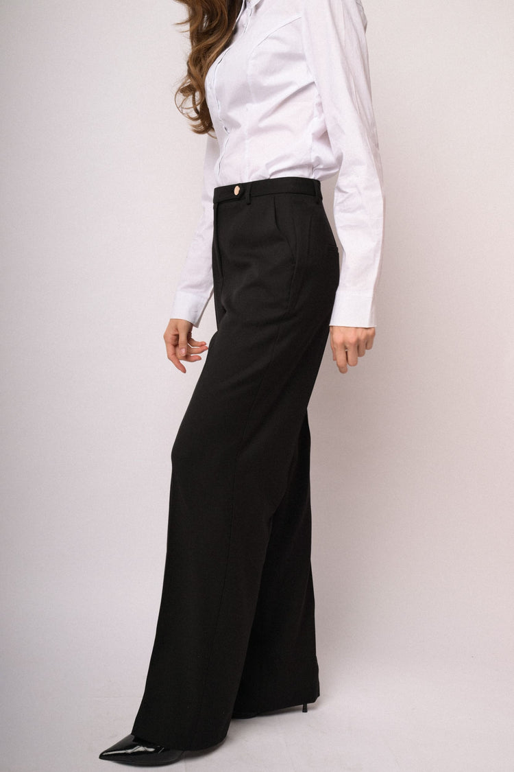 Pantaloni neri dritti con linguetta