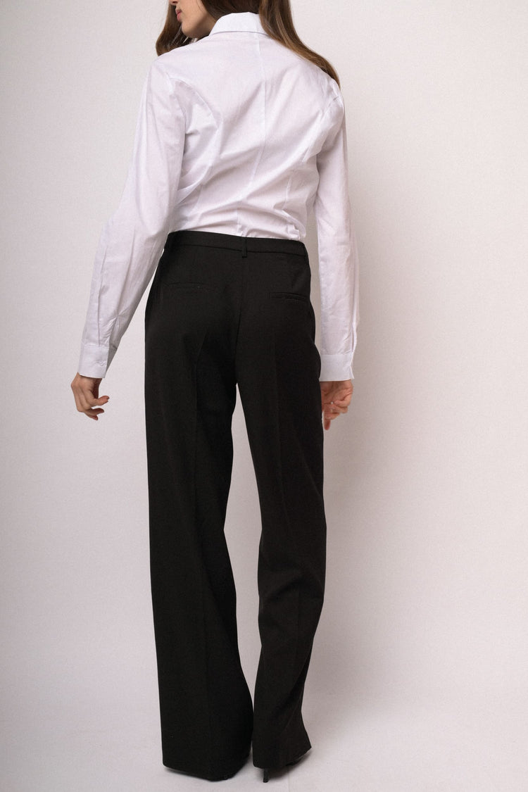 Pantaloni neri dritti con linguetta