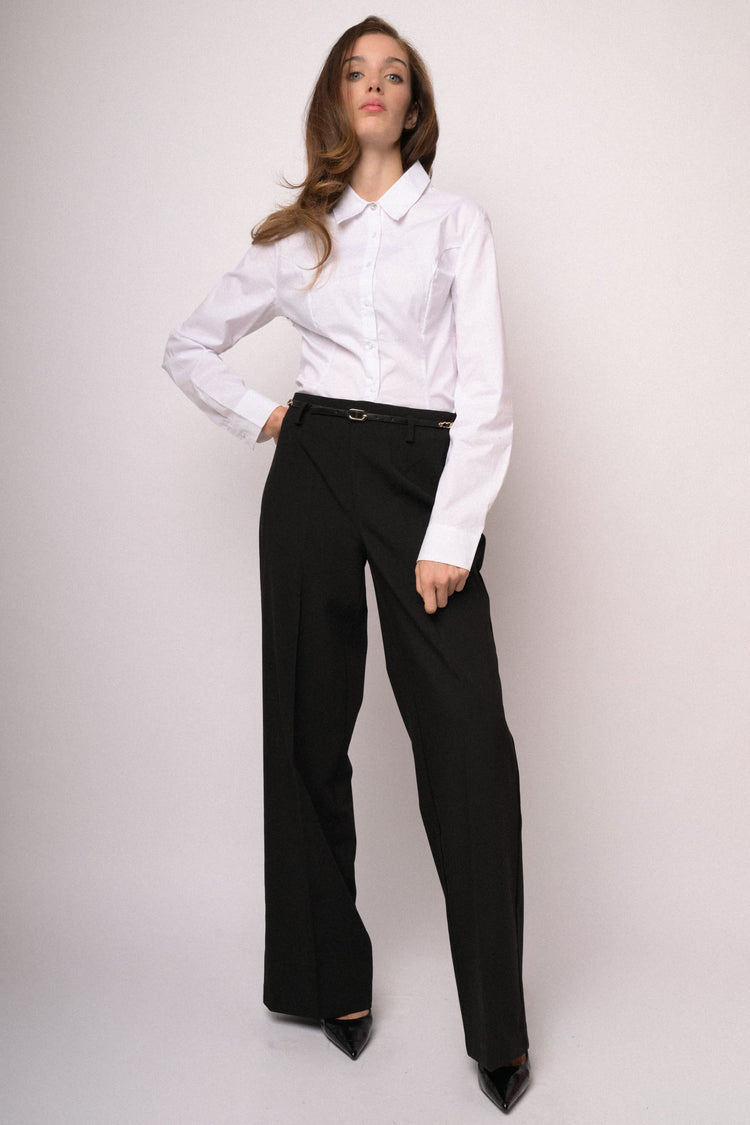Pantaloni palazzo neri con cintura intrecciata