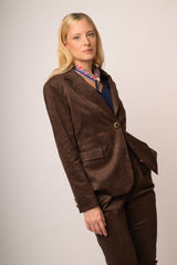 Blazer effetto scamosciato testa di moro con bottone oro