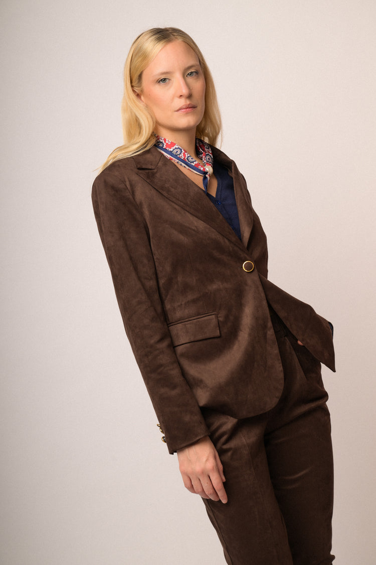 Blazer effetto scamosciato testa di moro con bottone oro