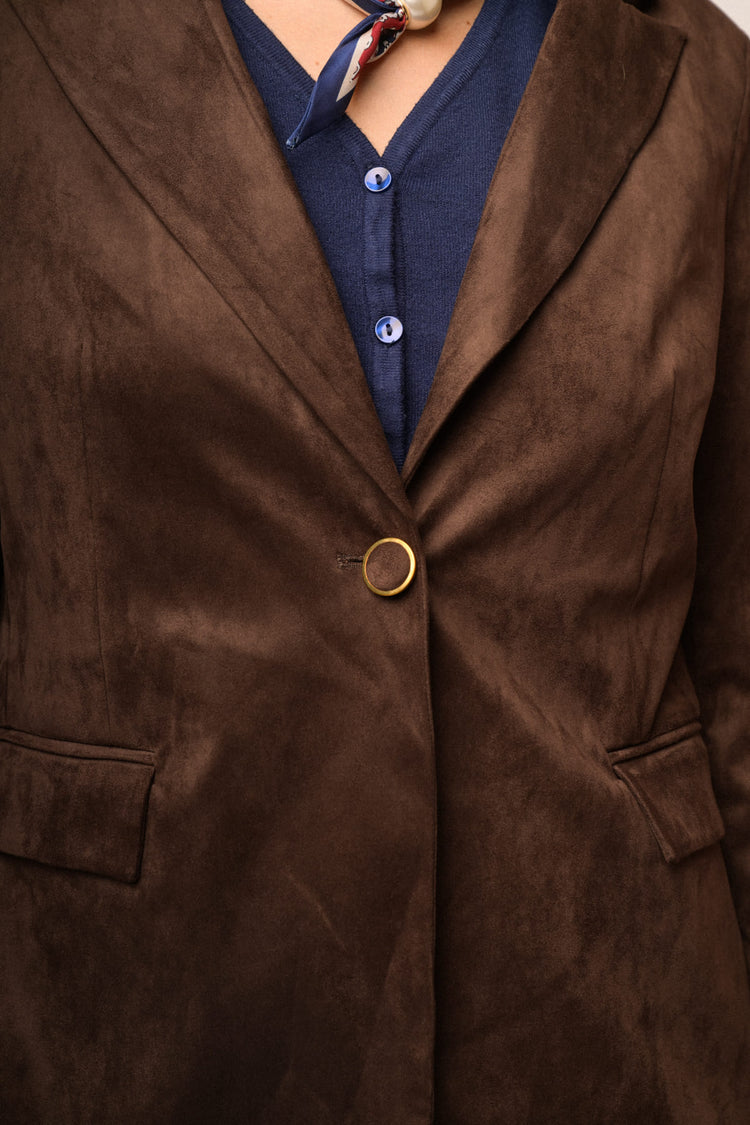 Blazer effetto scamosciato testa di moro con bottone oro