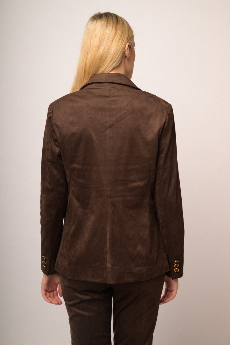 Blazer effetto scamosciato testa di moro con bottone oro