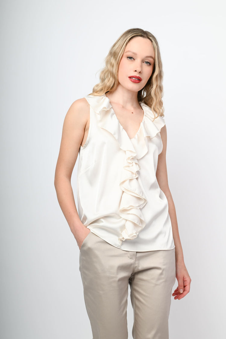 Top in raso con volants