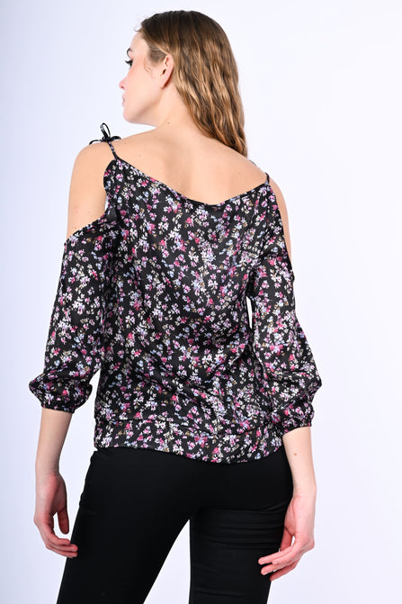 Top donna smanicato con frange e stampa floreale