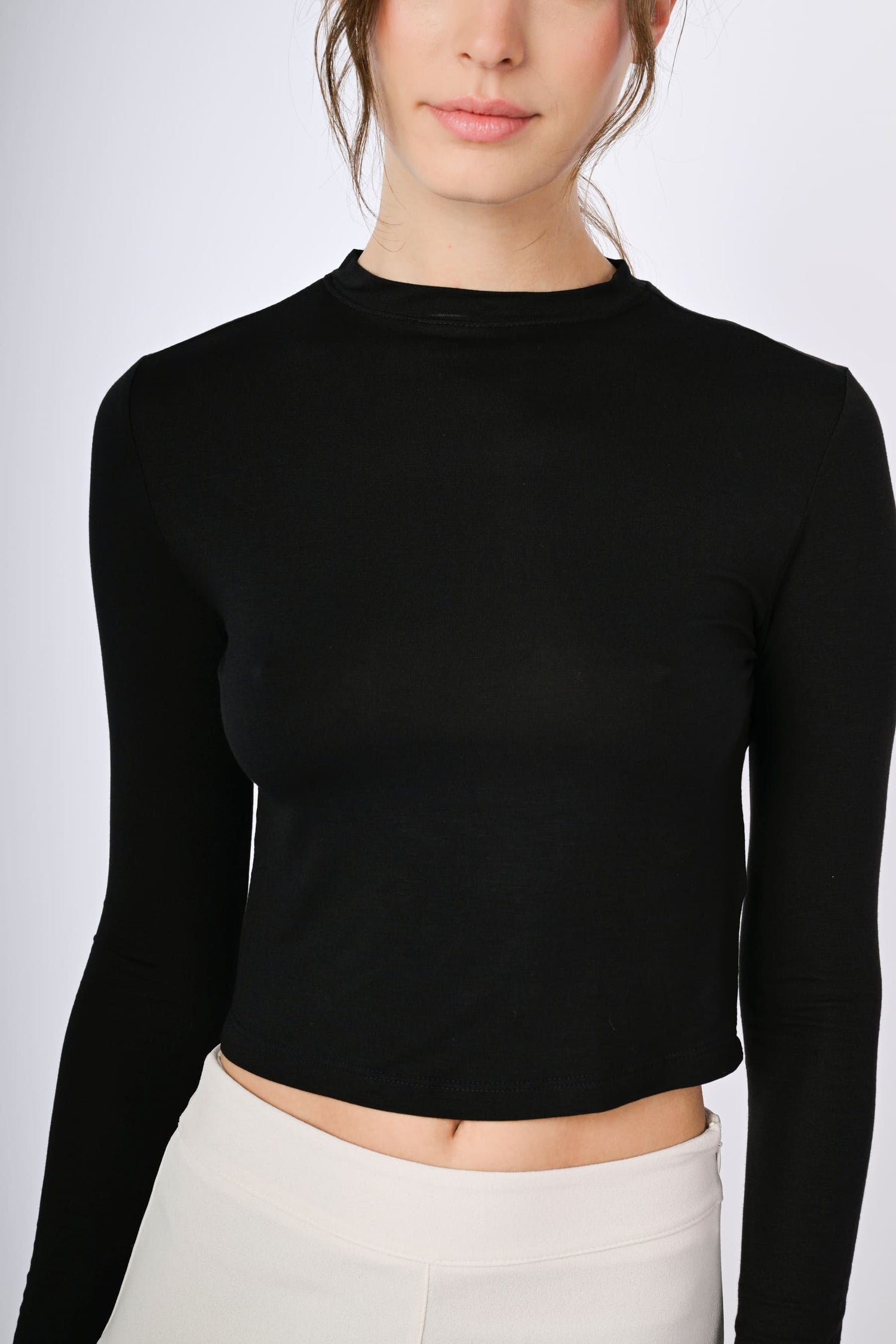 Top Donna Modellante Top Donna REORIA Con Collo Asimmetrico Maniche Lunghe Coste Nero Taglia L 1346185 - Foto 4