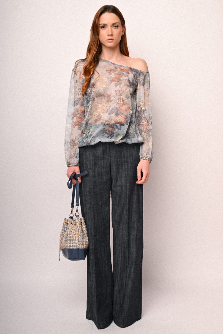 Blusa asimmetrica con stampa floreale