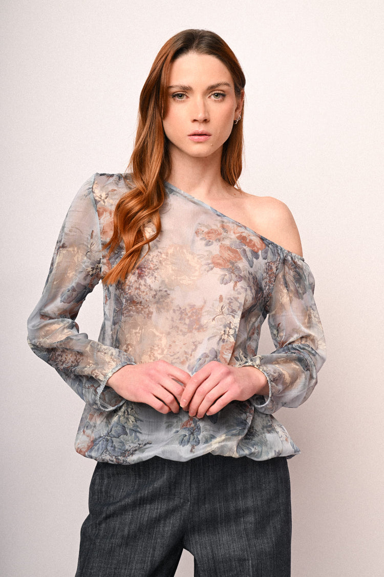 Blusa asimmetrica con stampa floreale