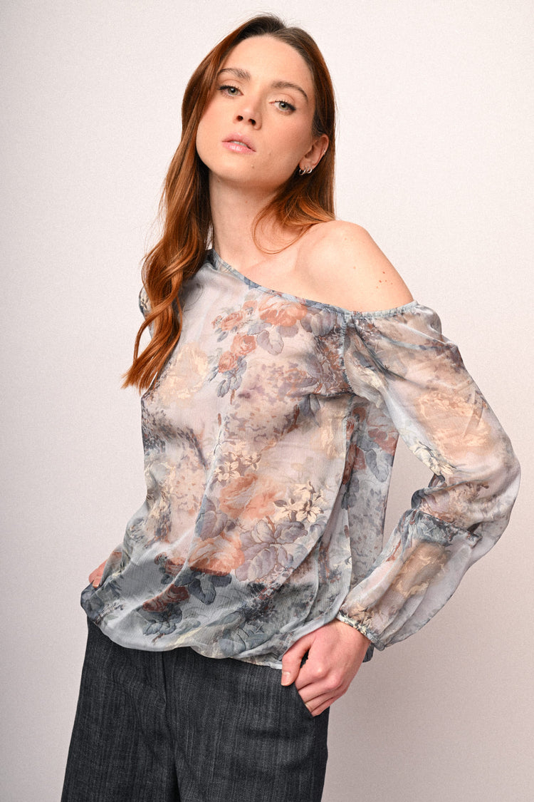 Blusa asimmetrica con stampa floreale