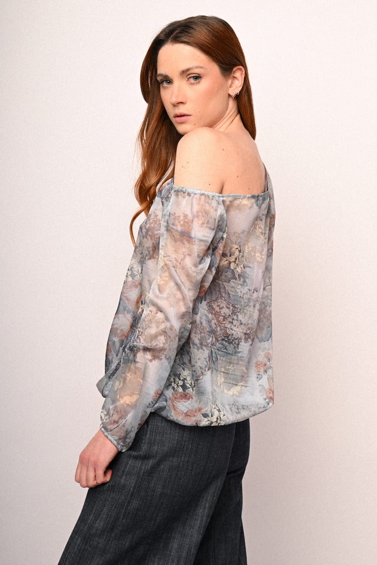 Blusa asimmetrica con stampa floreale