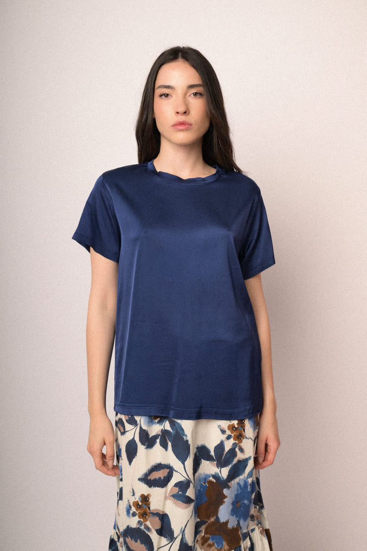 T-shirt in raso di viscosa blu