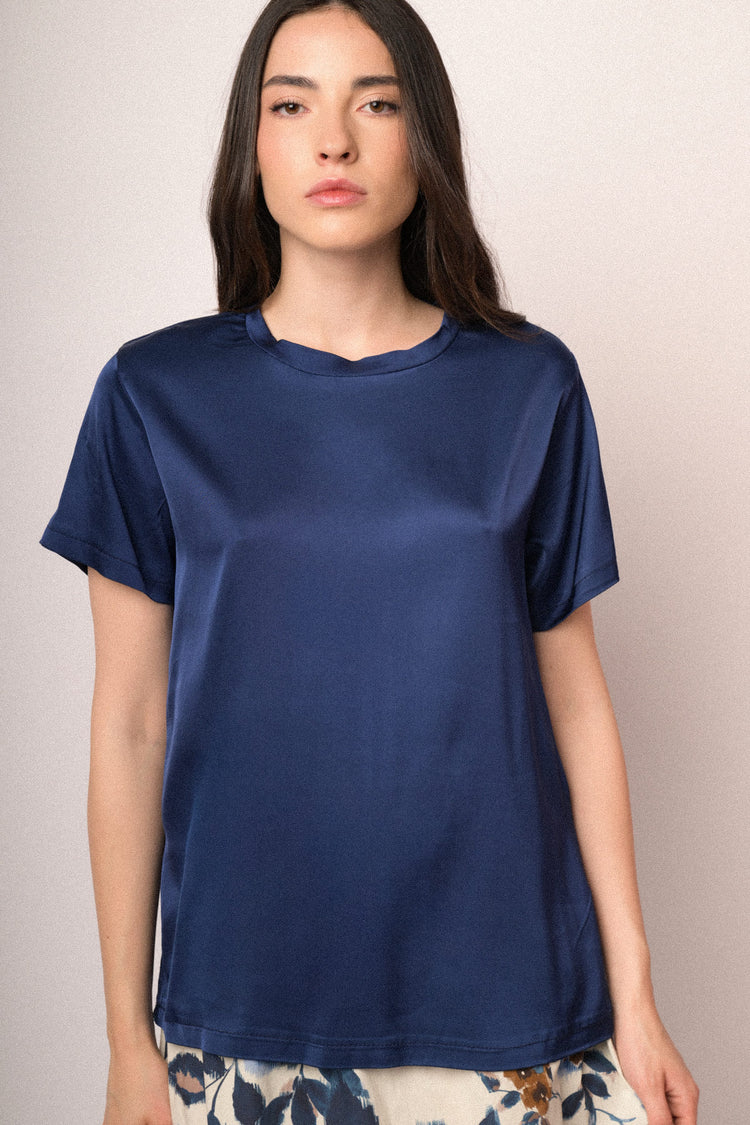 T-shirt in raso di viscosa blu