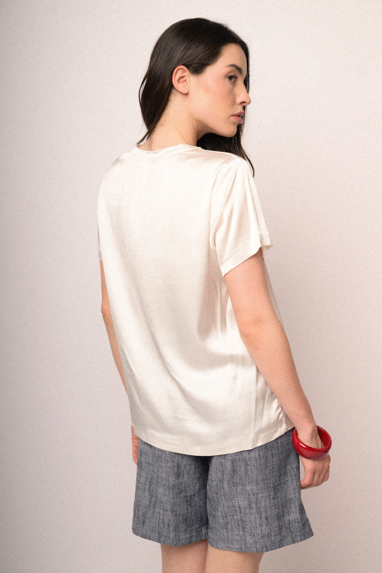 T-shirt in raso di viscosa bianco
