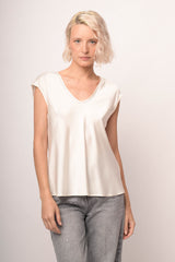 Top scollo V con strass