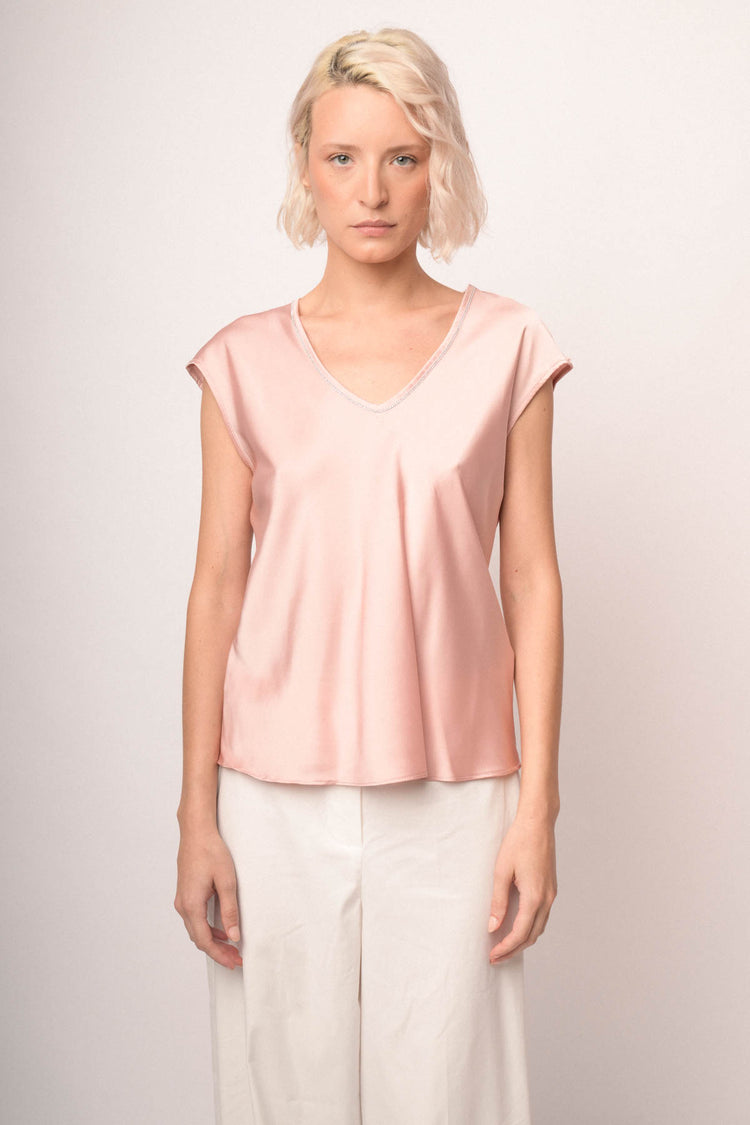 Top scollo V con strass