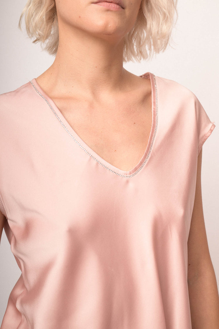 Top scollo V con strass