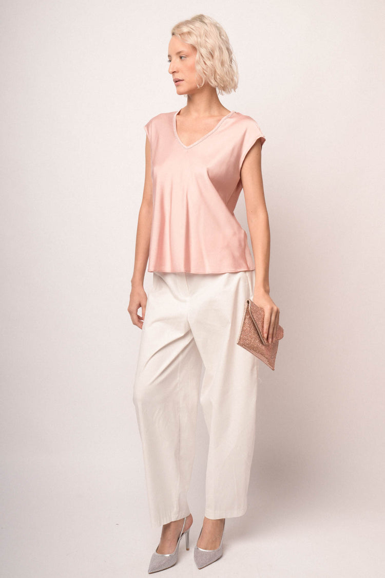 Top scollo V con strass